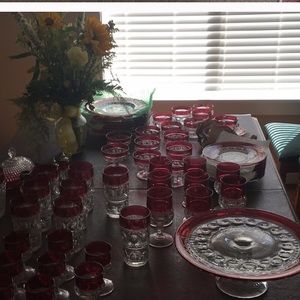 Ruby thumbprint glassware
